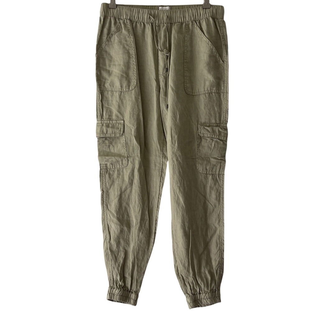 Nicole Miller NY Women's Linen‎ Olive Cargo Joggers Pants Large